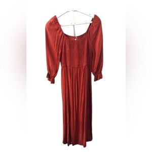 ZESICA Women's Square Neck 3/4 Puff Sleeve Smocked High Waist Flowy Maxi Dress.